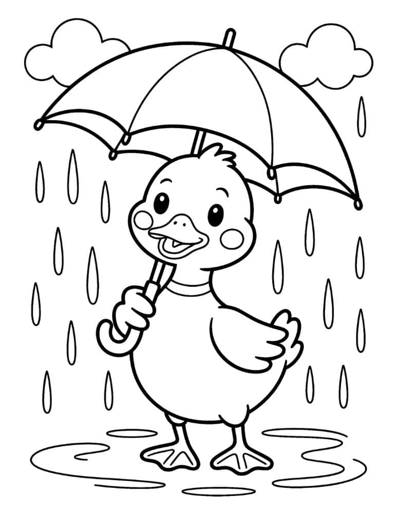 Happy duck holding umbrella