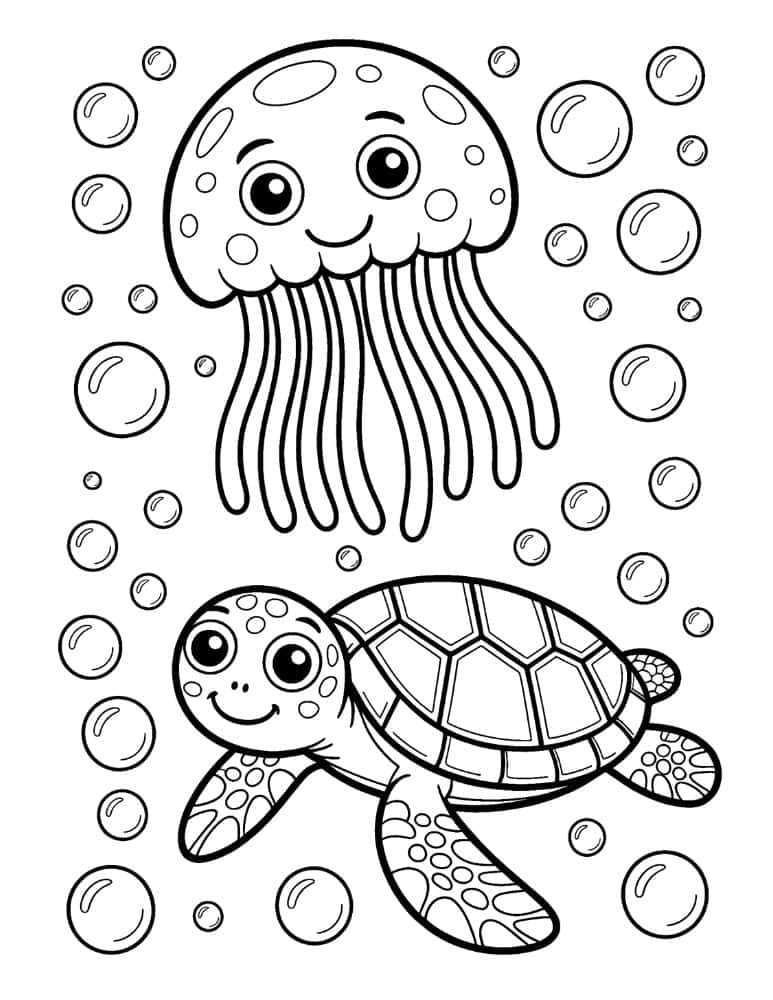 Jellyfish and Sea Turtle