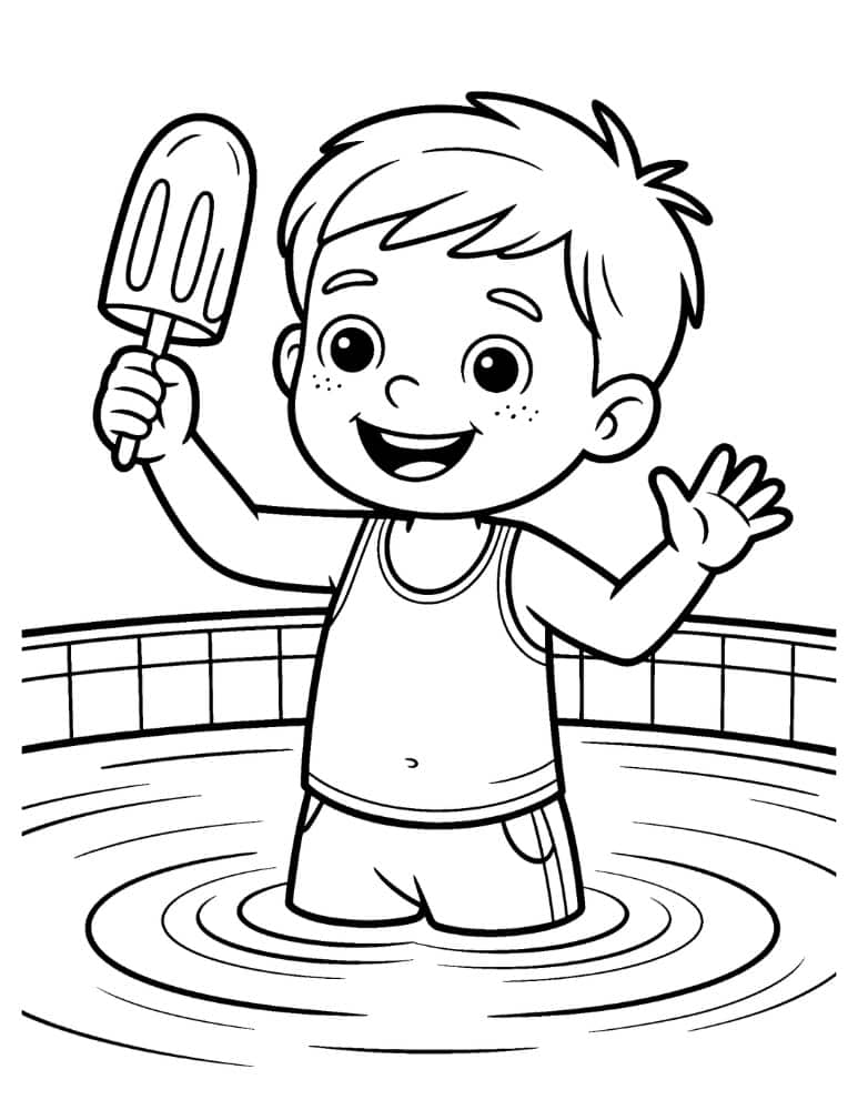 Boy standing in pool