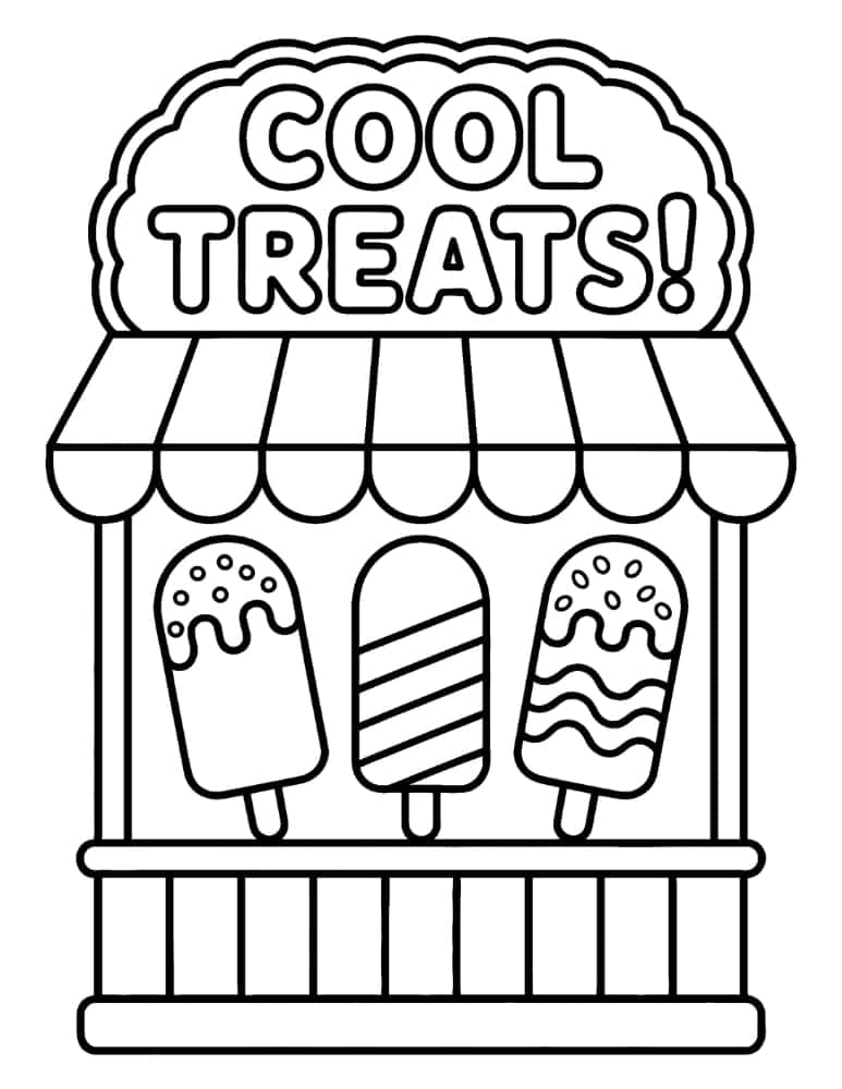 Ice cream stand with &ldquo;Cool Treats&rdquo; sign