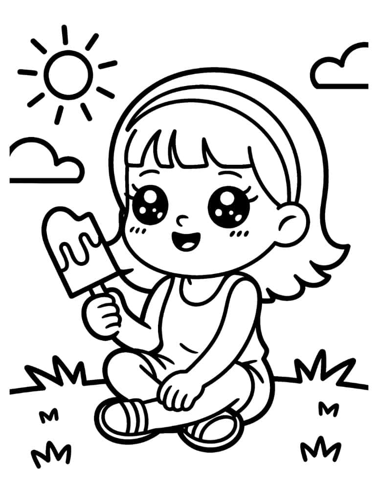 Girl sitting outside holding a popsicle