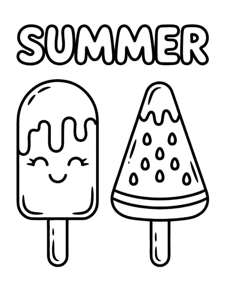 Summer coloring page with popsicles