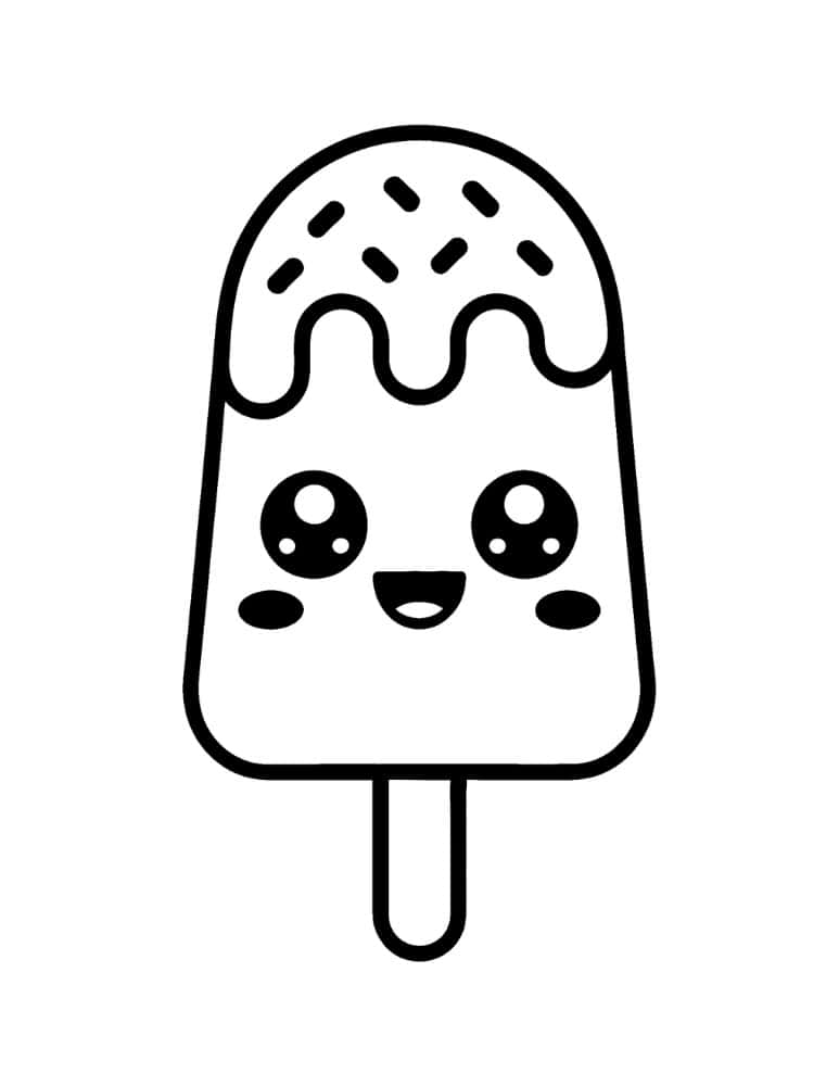 Simple smiling popsicle coloring page with sprinkles and rounded shape