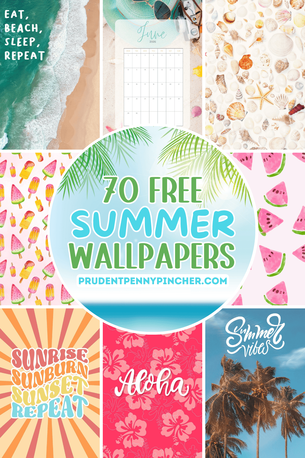 summer wallpapers for phones featuring beach scenes, seashells, watermelon patterns, popsicles, tropical flowers, palm trees, and colorful summer designs.