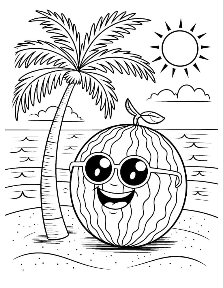 Beach watermelon coloring page