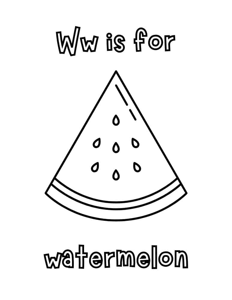 Letter W watermelon coloring page for preschool