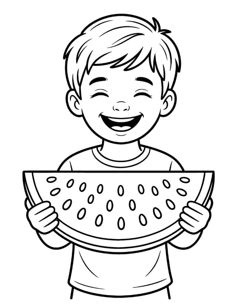 Smiling boy holding a giant watermelon