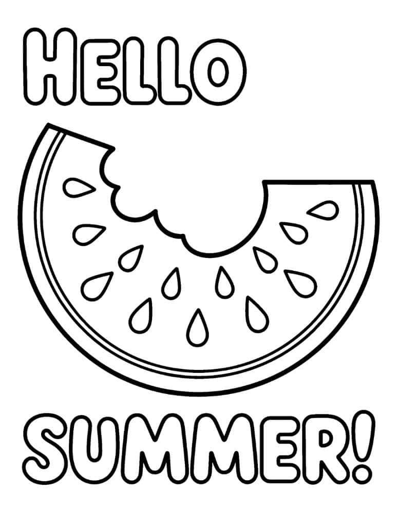 Hello summer watermelon slice coloring page
