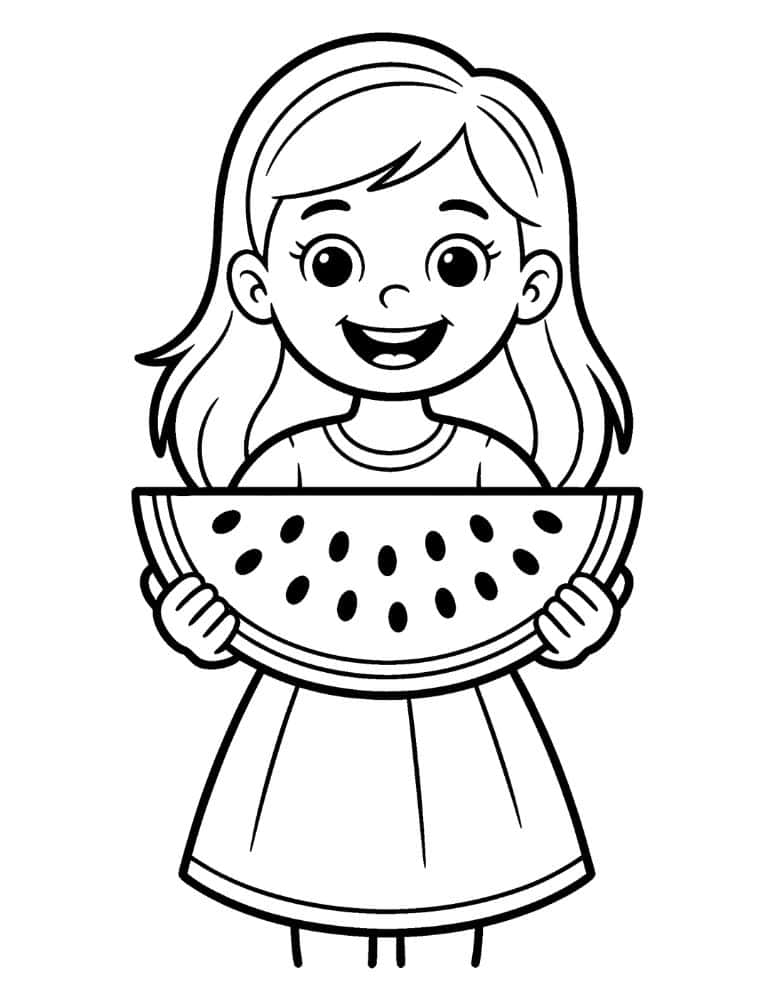 Happy girl holding a large watermelon slice