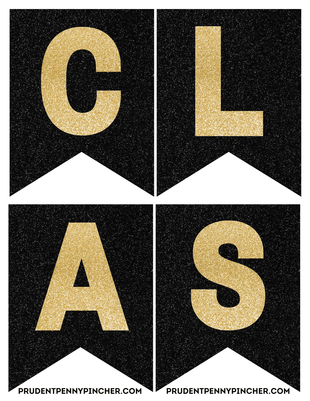 black and gold glitter letters C, L, A, and S