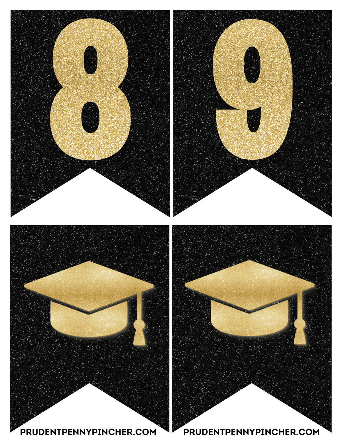 8 and 9 and gold graduation cap banner