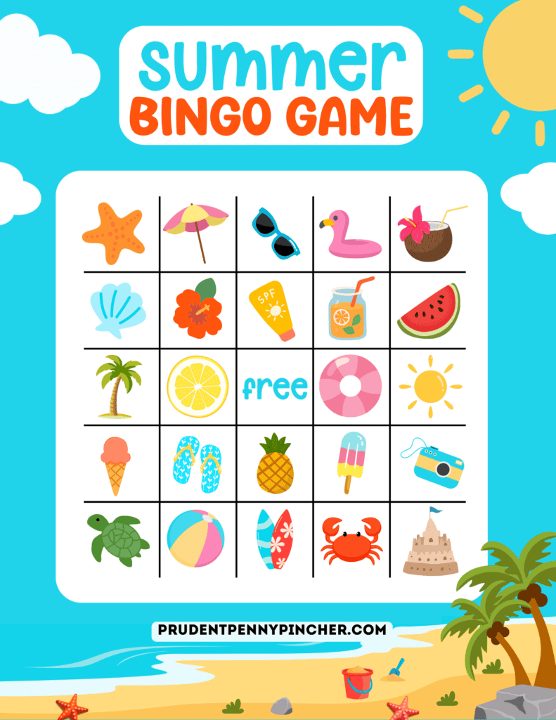 Summer bingo game card