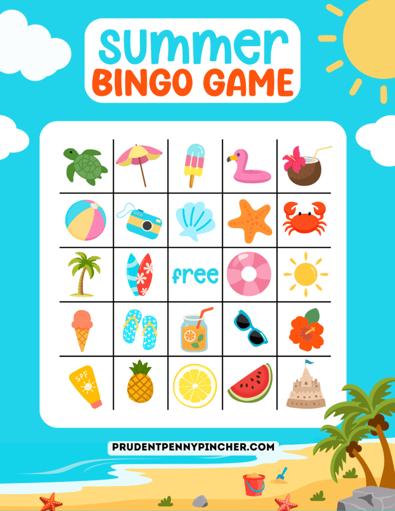 Printable summer bingo card for kids