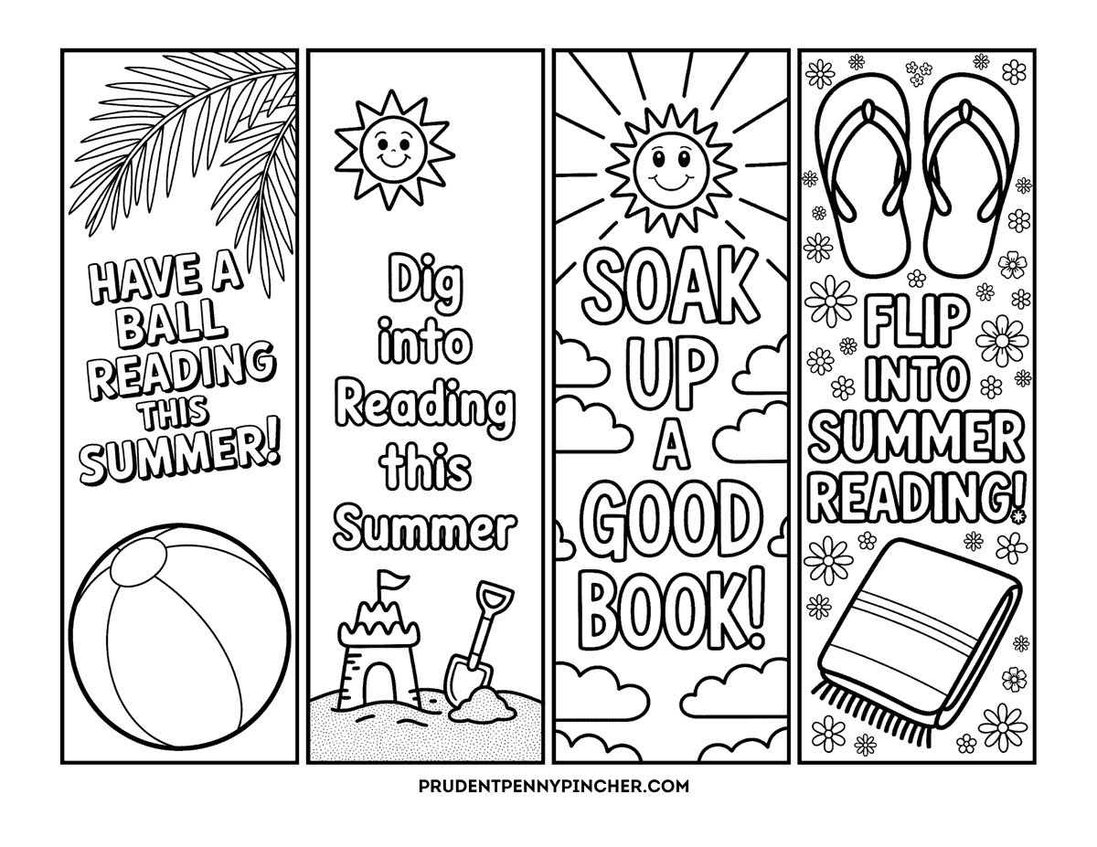 Free Printable Summer Bookmarks to Color for Kids - Prudent Penny Pincher