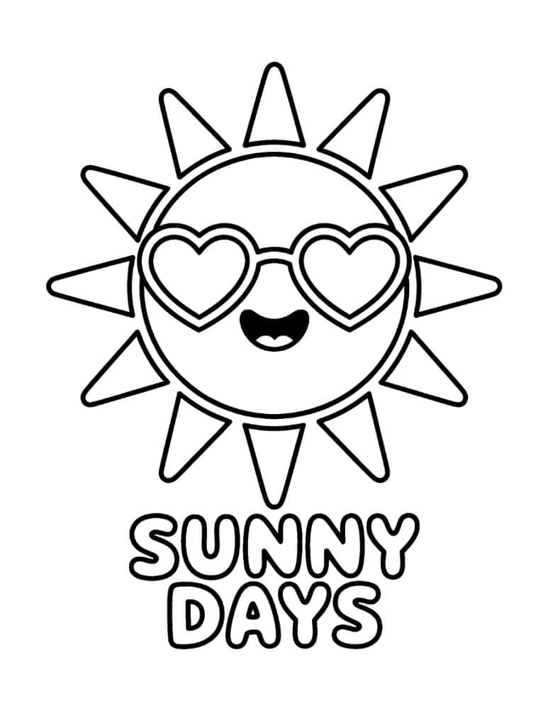 Sun coloring page with heart sunglasses