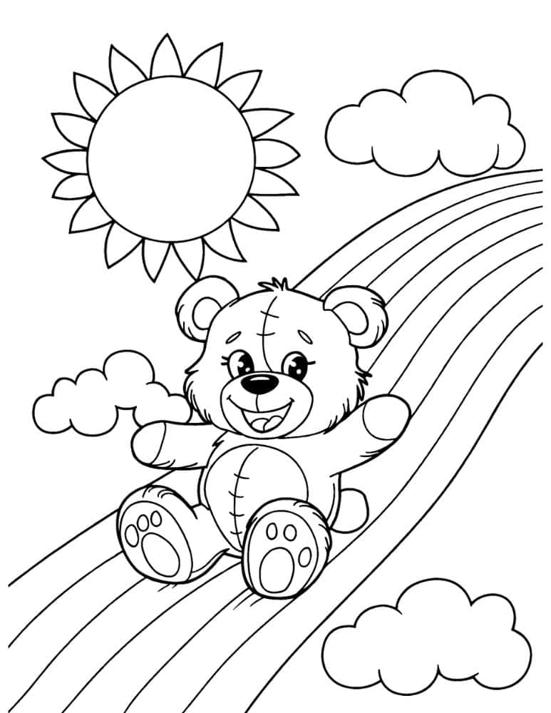Teddy bear rainbow coloring page