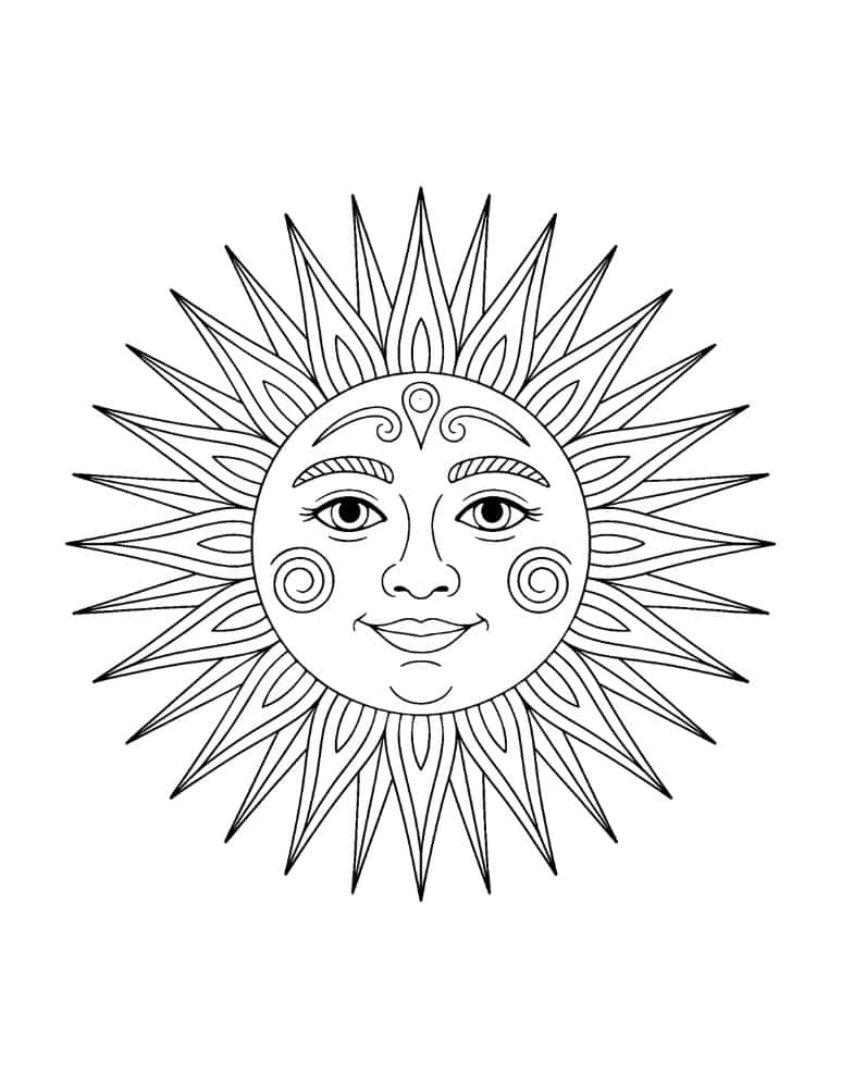 Celestial sun coloring page
