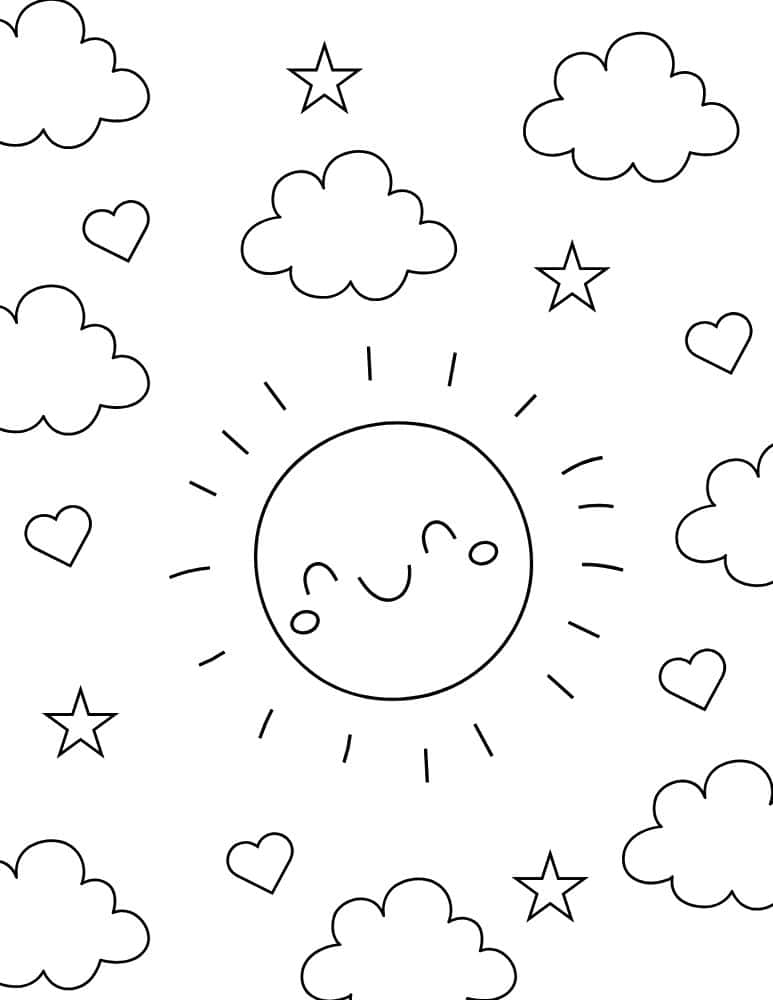 sky-themed coloring page for kids