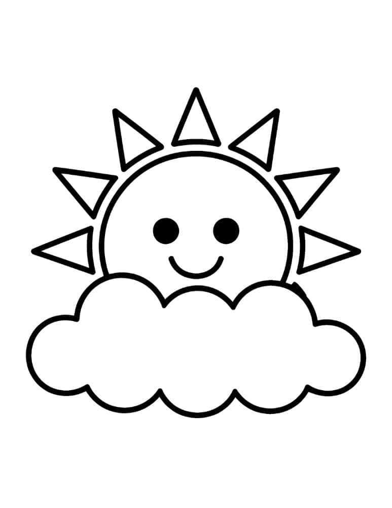 smiling sun peeking out from behind a fluffy cloud