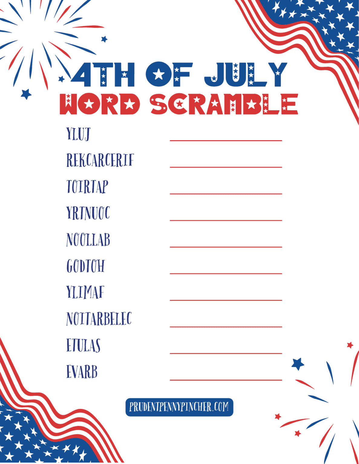 Free Printable 4th of July Word Scramble for Kids - Prudent Penny Pincher