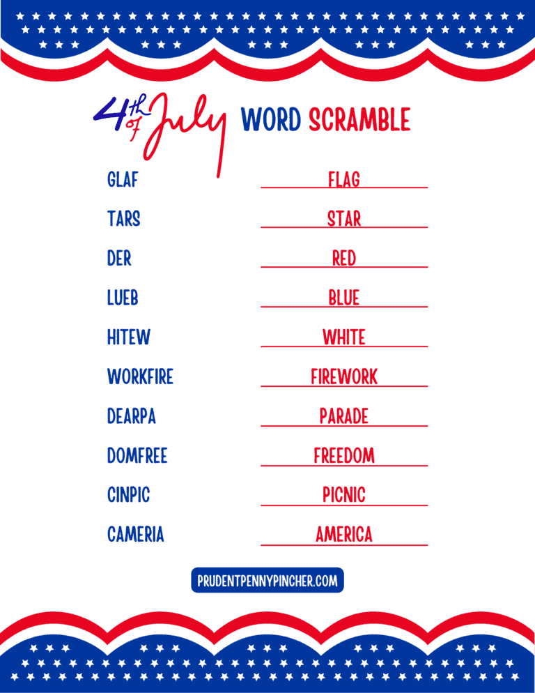 Free Printable 4th of July Word Scramble for Kids - Prudent Penny Pincher