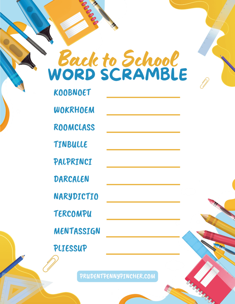 hard back to school word scramble