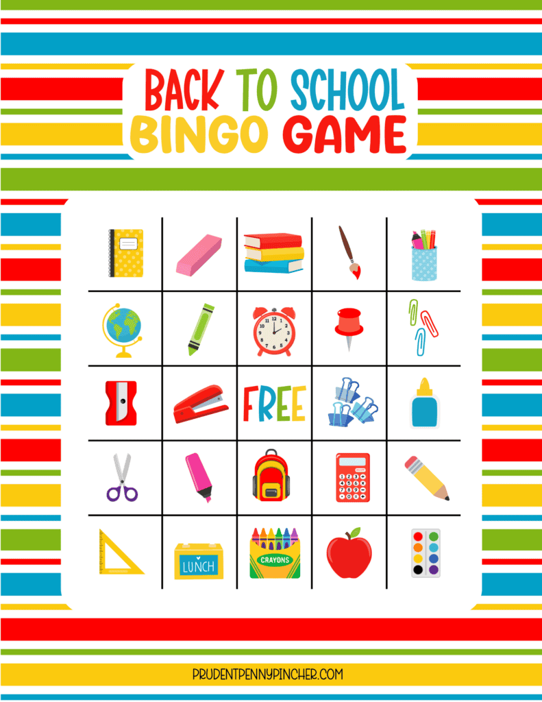 free printable back to school bingo card