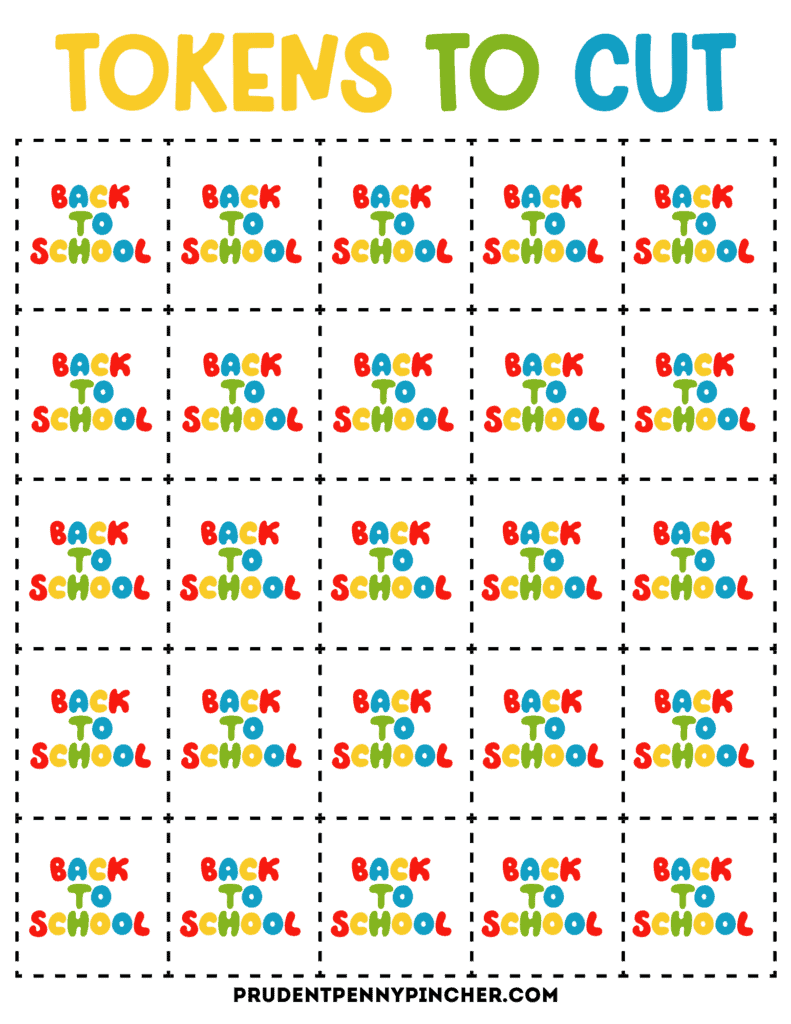 tokens to cut with colorful back to school text