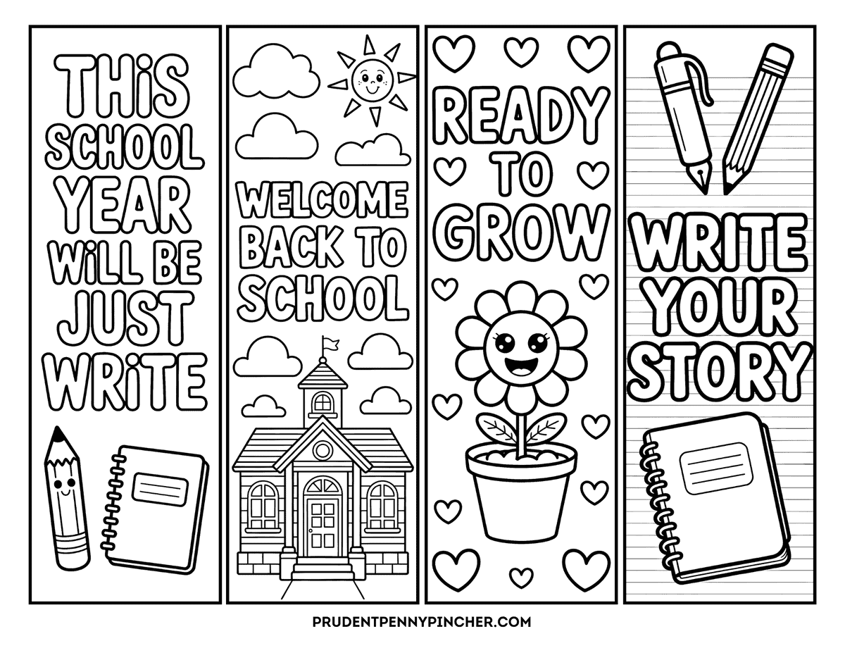 Free Printable Back to School Bookmarks to Color for Kids - Prudent ...