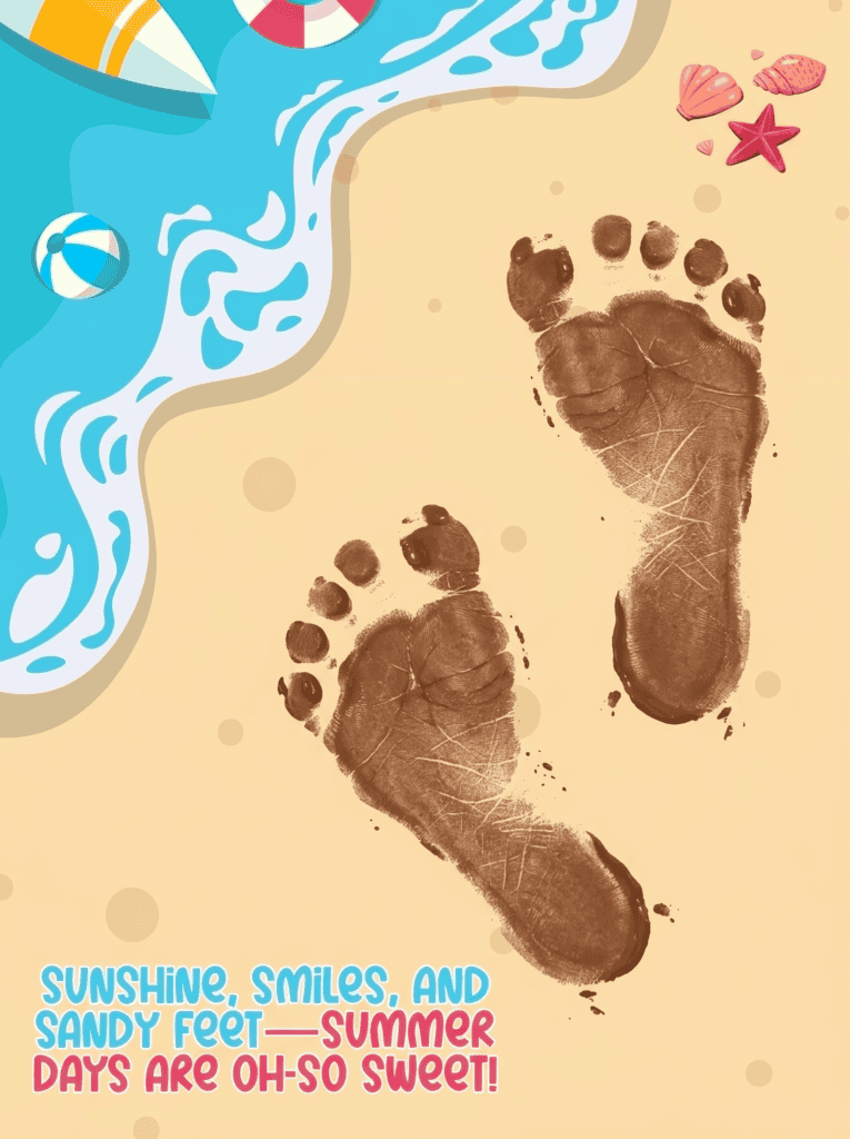Finished summer footprint craft for kids with painted footprints