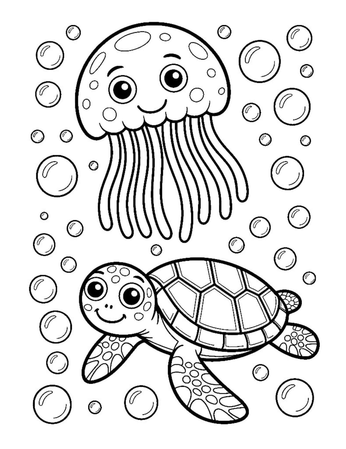 sea turtle and jellyfish