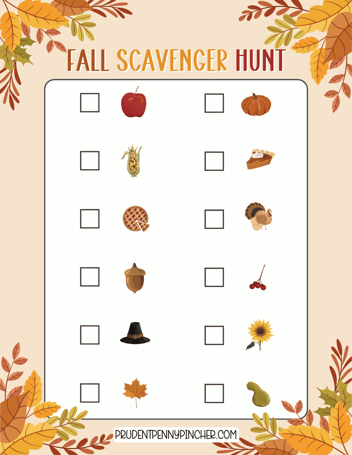 free printable fall scavenger hunt checklist for kids