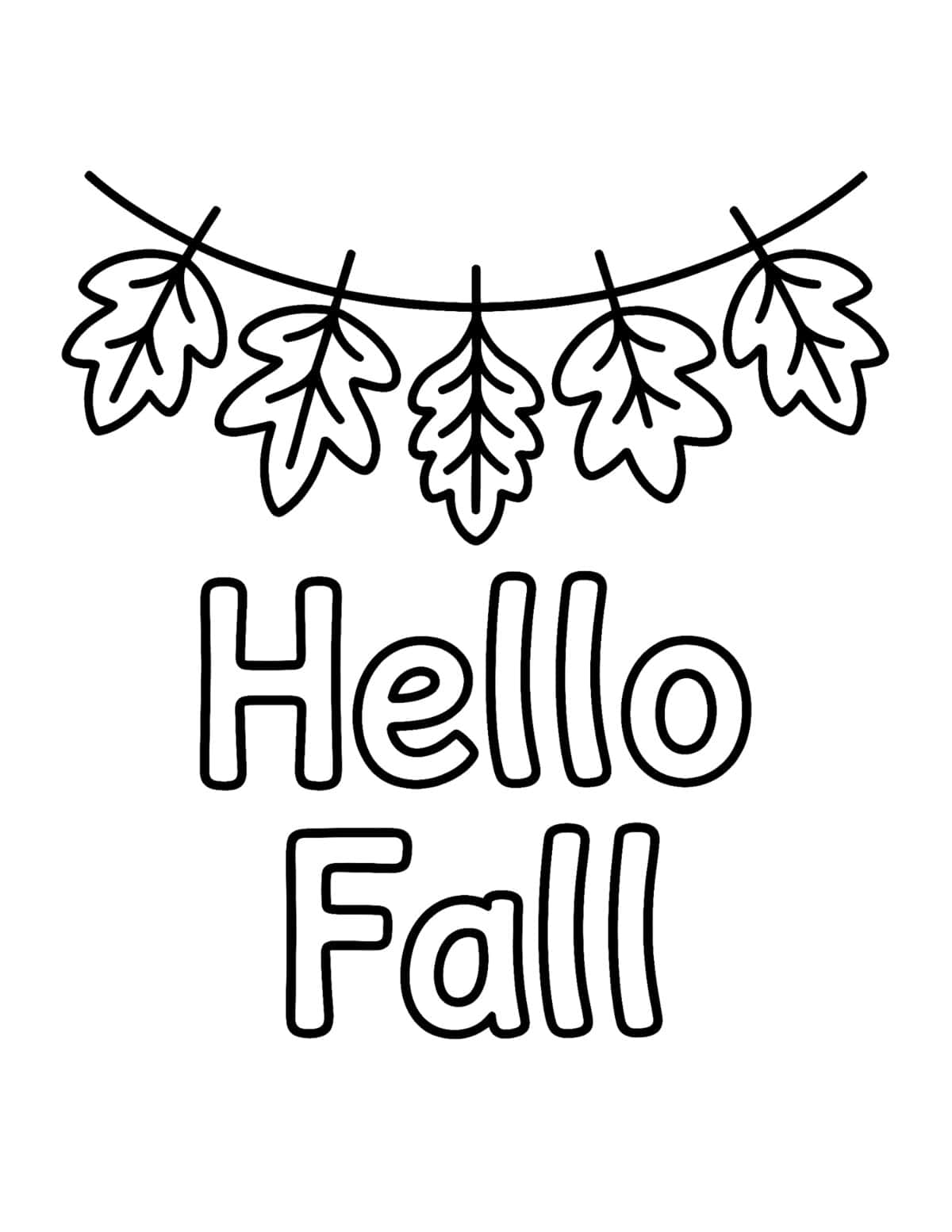 coloring page with a hanging fall leaf garland.