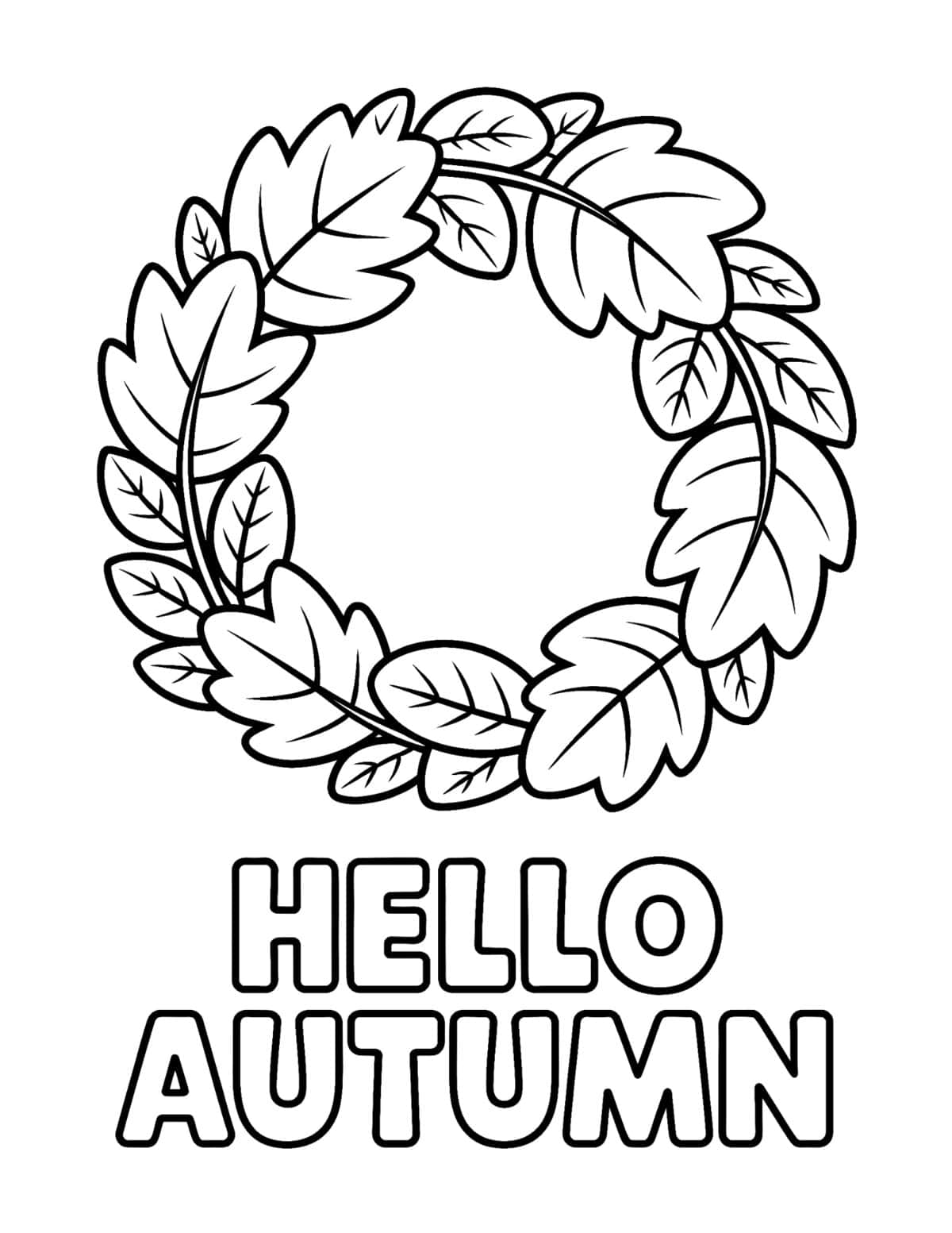 Hello Autumn wreath coloring page