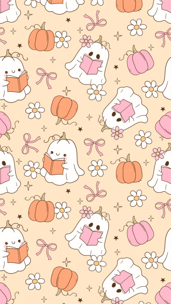 Cozy Bookish Ghost and Pumpkin