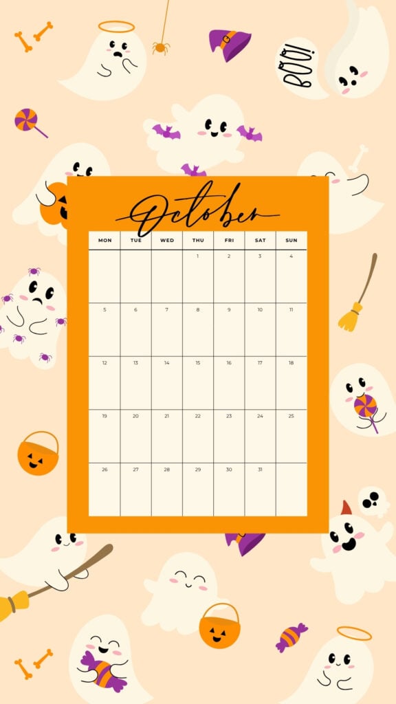 Cute Ghost October Calendar Wallpaper