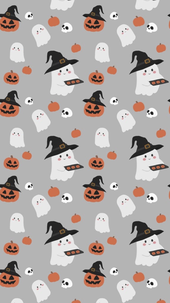 Cute Witch Ghost and Pumpkin