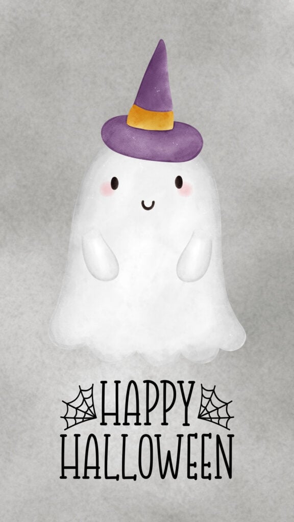 Cute Witch Hat Ghost Happy Halloween Wallpaper