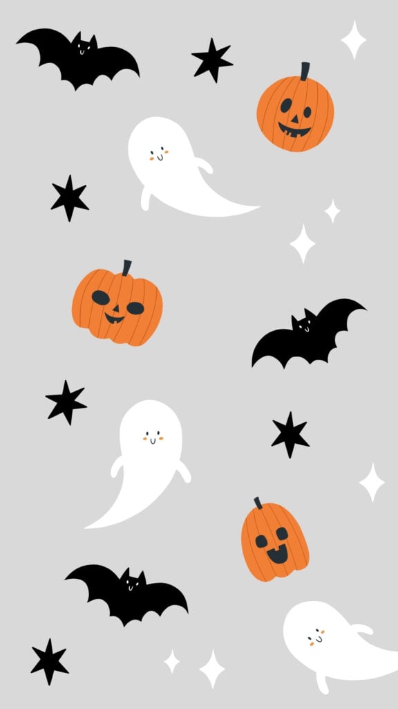 Ghost, Pumpkin and Bat Halloween Pattern Wallpaper