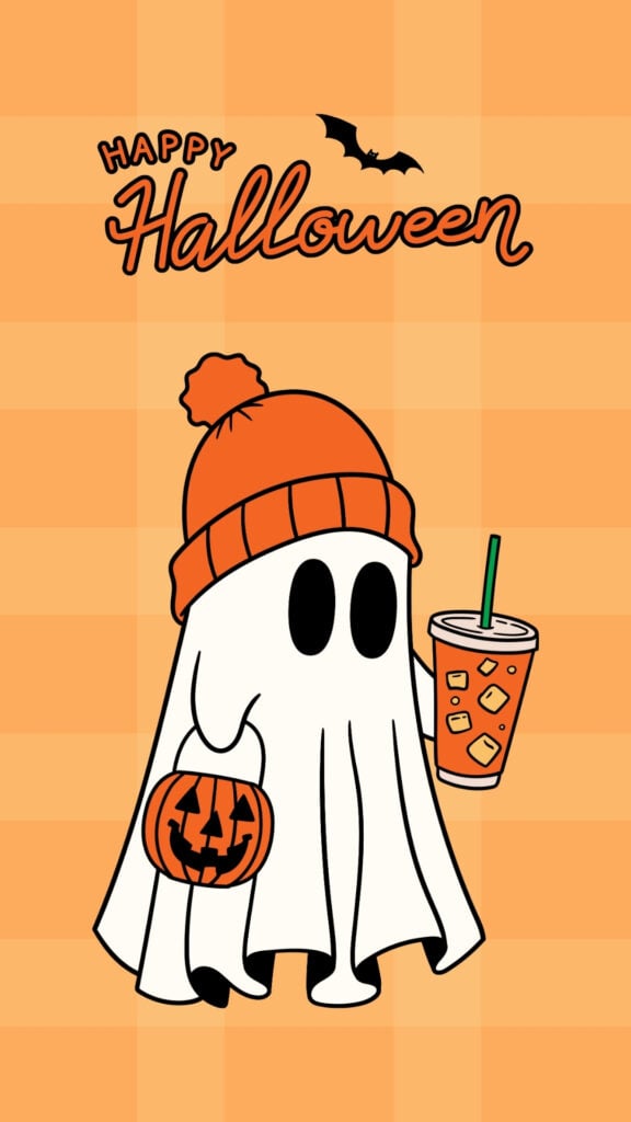 Ghost with Pumpkin and Iced Coffee Wallpaper