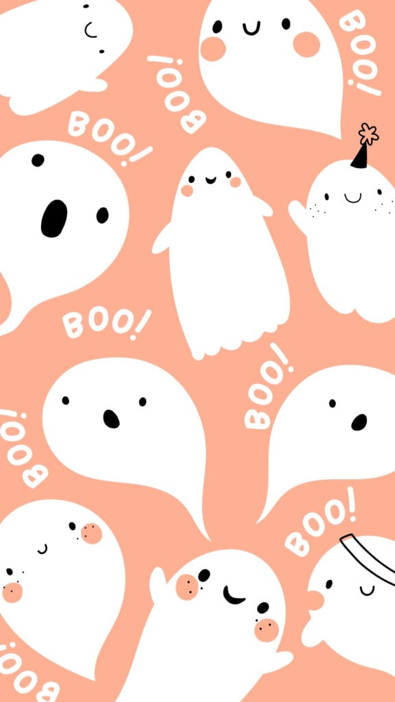 Peach Cute Ghost Pattern Wallpaper