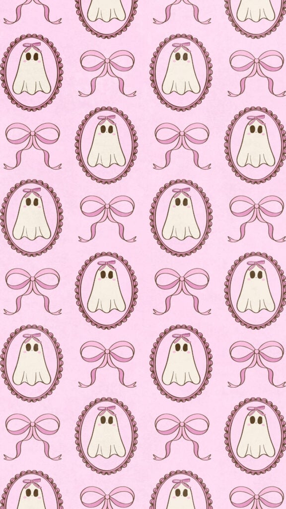 Pink Bow and Cameo Ghost Pattern Wallpaper