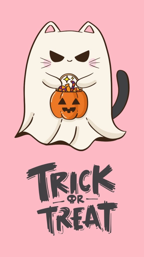 Pink Trick-or-Treat Ghost Cat