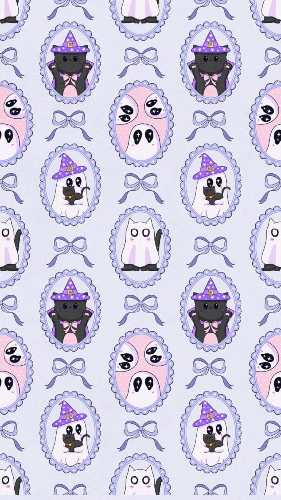 Purple Ghost and Black Cat Cameo Wallpaper