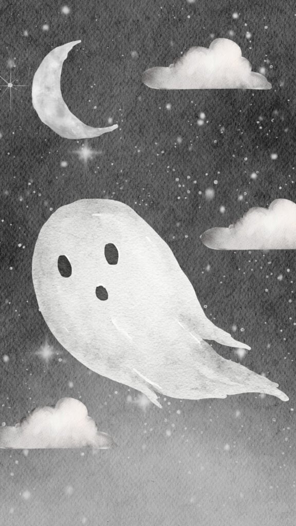 Watercolor Ghost in the Moonlit Sky