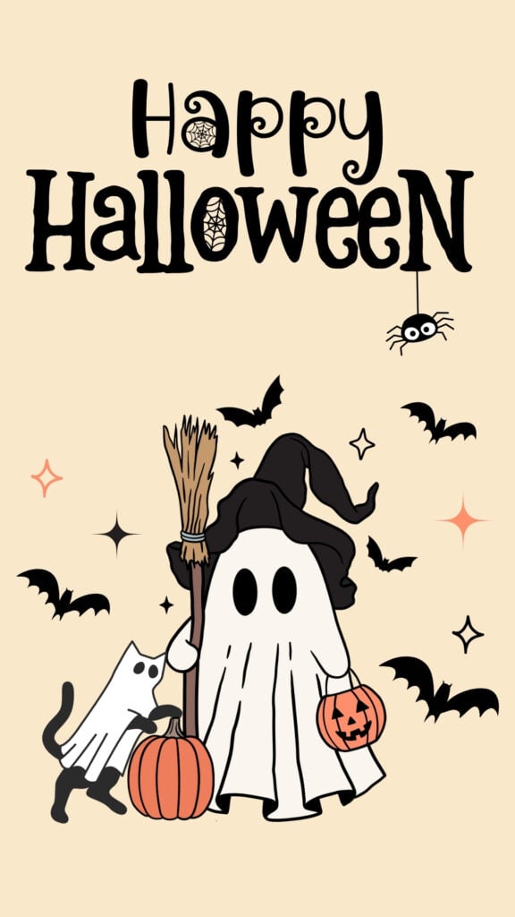 Witch Ghost and Cat Wallpaper