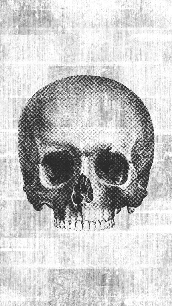 Distressed black and white antique skull illustration