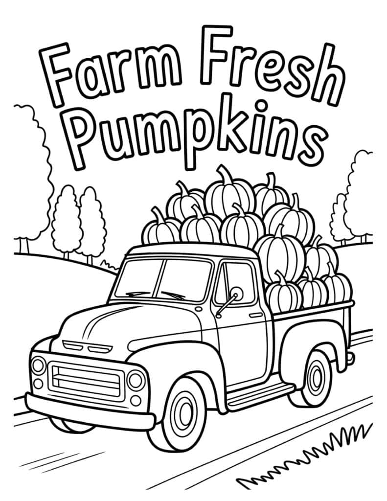 Vintage pumpkin farm truck coloring page