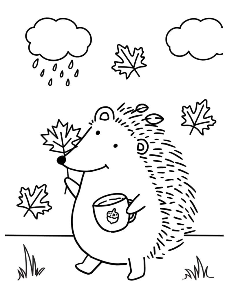Hedgehog holding a fall drink