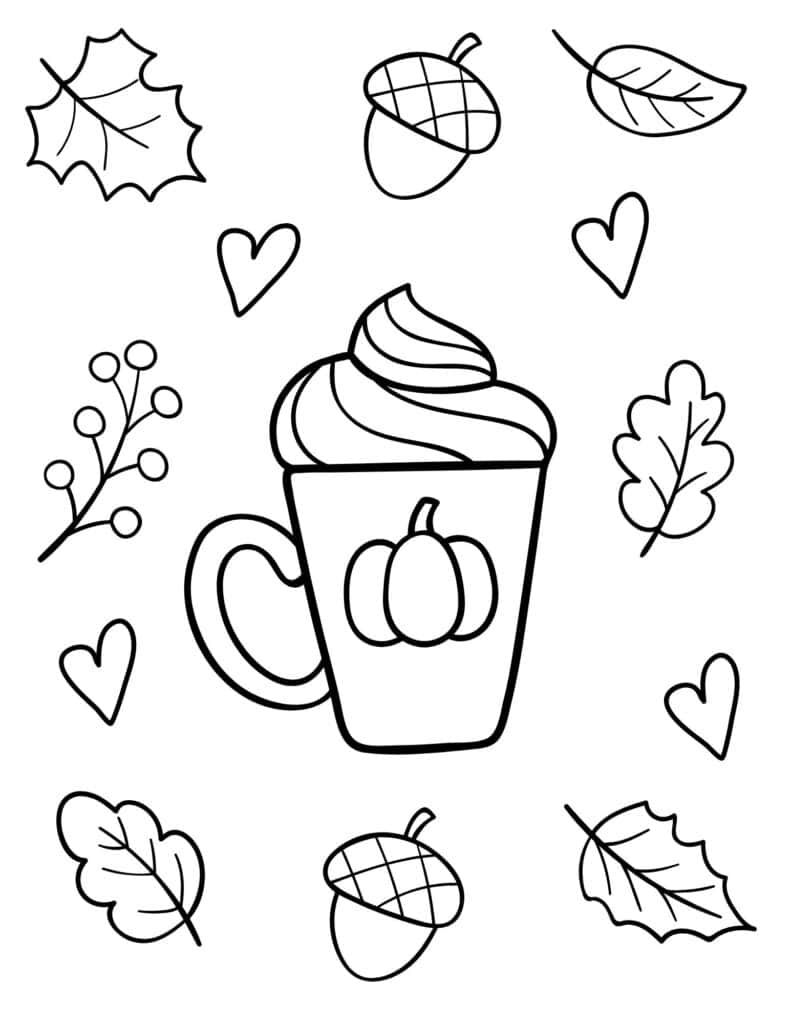 Pumpkin spice mug with whipped cream coloring page
